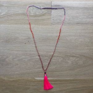 Hot pink silk tassel necklace by zacasha